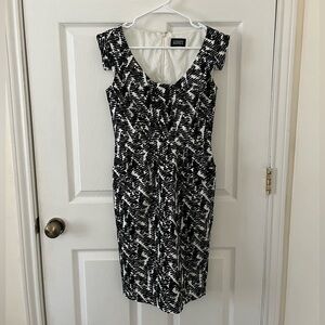 Adrianna Papell Black and White Patterned Midi Dress